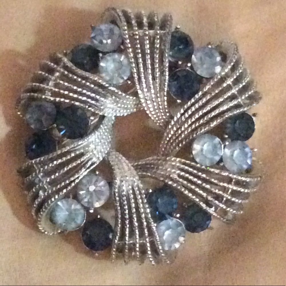 Brooch Silver Tone Blue Gray Stones Pretty + 2”
